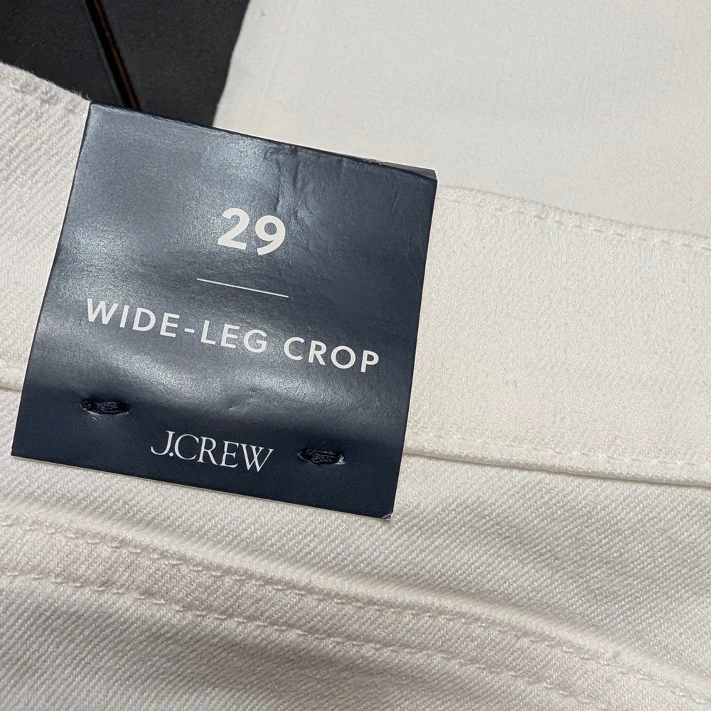 J.Crew Wide-Leg Crop Seashell White Jeans Raw Hem All Day Stretch Denim Size 29